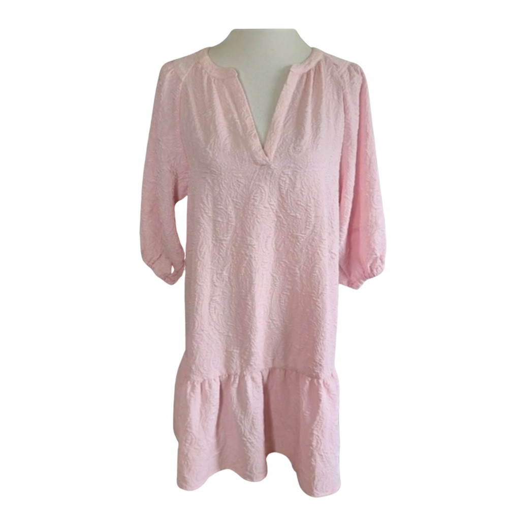 Pink puff sleeve dress The Nines by HATCH Blush Jacquard Maternity Dress Size L - Picture 3 of 4